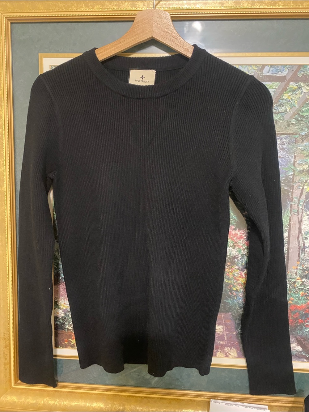 Tuckernuck Black Ribbed Crewneck Long Sleeve Top